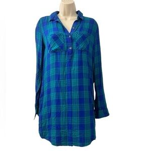Shirt Dress Blue & Green Plaid Shirt Dress Long Sleeve Casual Tunic Size Small
